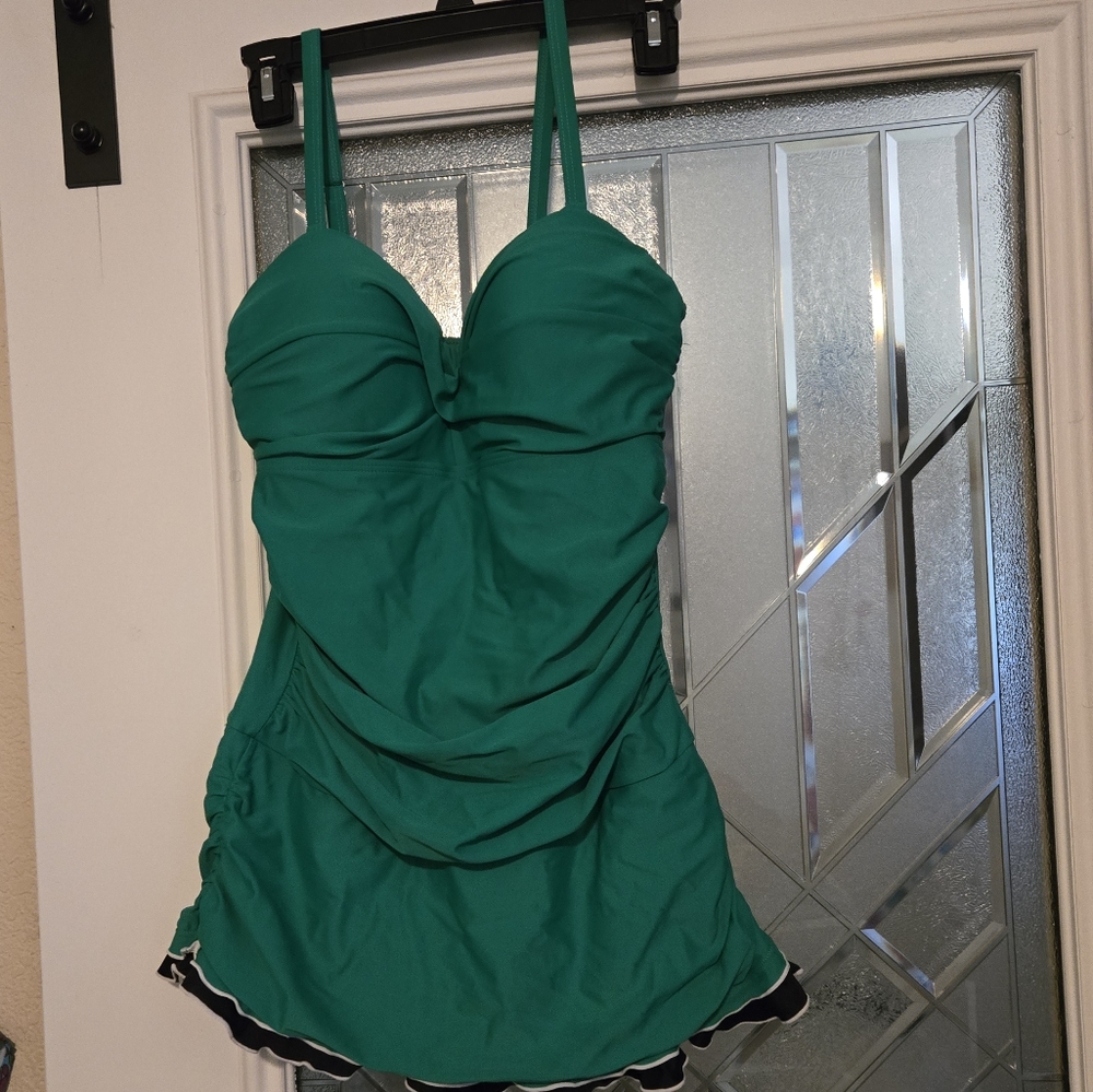 Green Ruched Dress Swimsuit